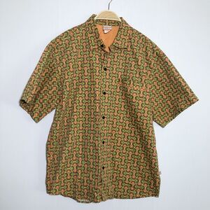 No Fear Shirt Mens Medium Orange Green Vintage USA Hawaiian Short Sleeve Cotton